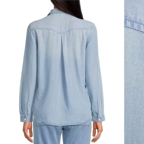 CLOTH & STONE Long Sleeve Point Collar Chambray tencel Shirt (S) - Picture 2 of 16